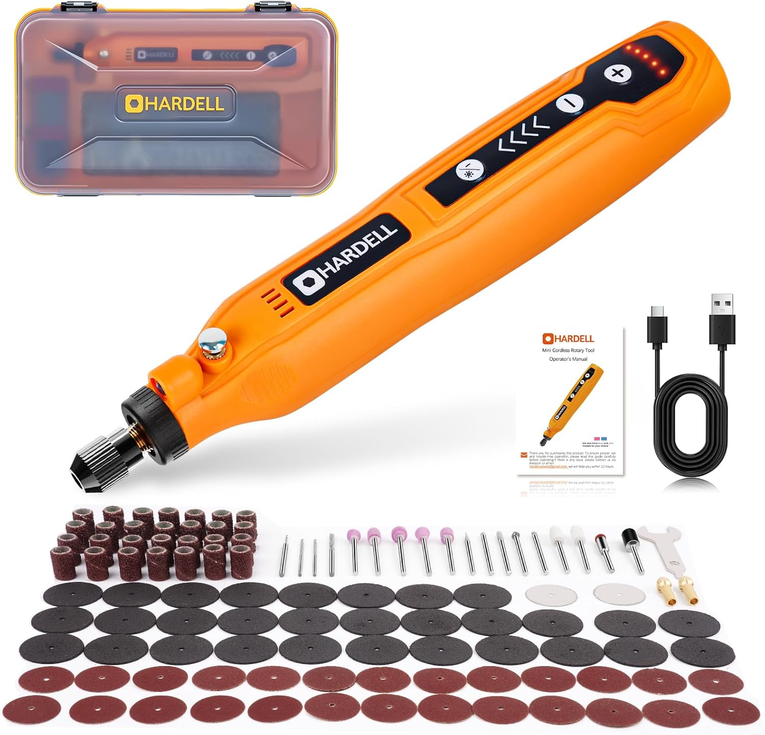 Mini Herramienta Rotativa Inalámbrica, 5 Velocidades (5,000–18,000 RPM) con 69 Accesorios, Recargable por USB 3.7V para Lijar, Pulir, Grabar, Perforar y Manualidades DIY